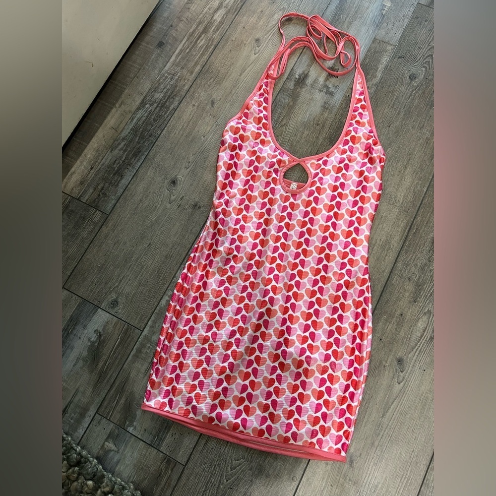 Lucy In The Sky - Barbie Pink Heart Bodycon Halter tie dress